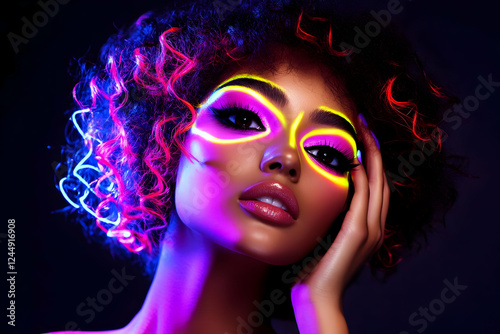 Woman with Neon Makeup and ...