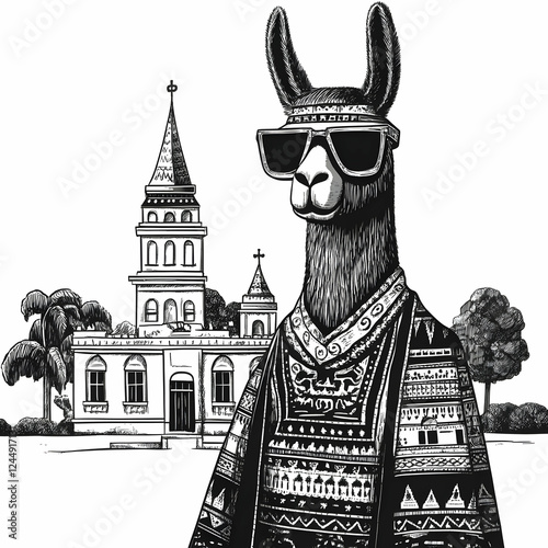 Llama wearing traditional p...