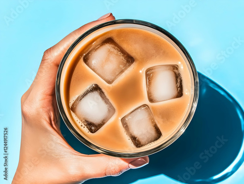 Hand Holds Iced Coffee Glas...