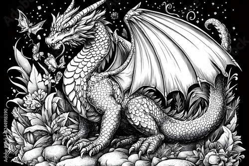 Majestic Dragon Perches Ami...