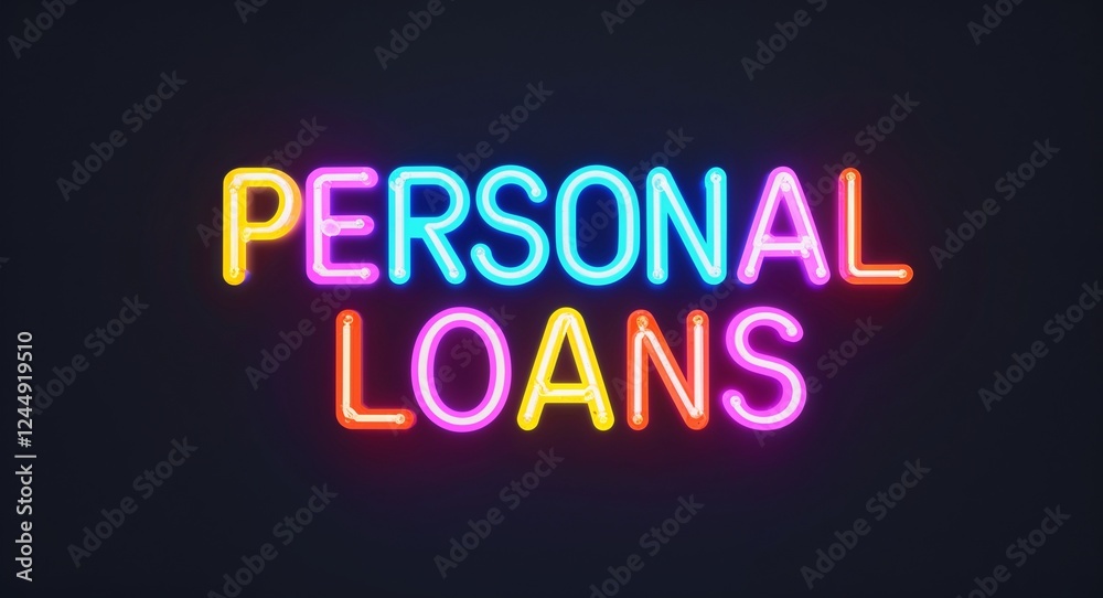 Obraz premium personal loans word lettering colorful neon glowing text on plain black dark background