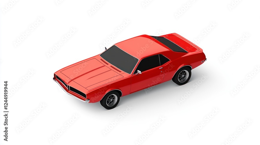 Isometric view of a classic red muscle car, isolated on white background. (1) Isometric view of a classic red muscle car, isolated on white background. (1)