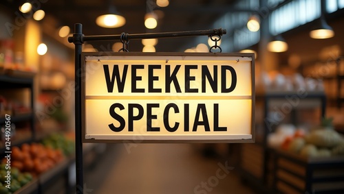 aesthetic sign with the word weekend special on a market background