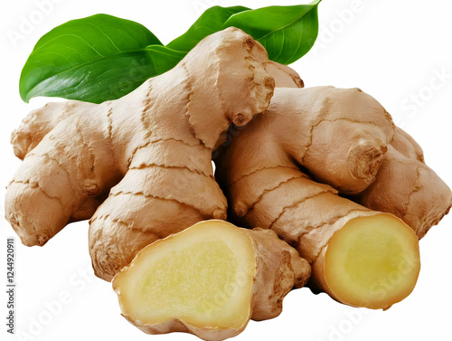 Fresh Ginger Root with Gree...