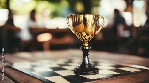 Golden trophy stands proudl...