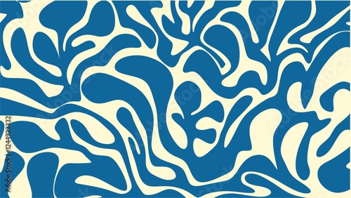 Abstract background with curved shapes, retro Blue. Wall decor, decoration, graphics. Flyer,seamless