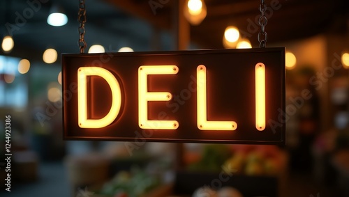aesthetic sign with the word deli on a market background