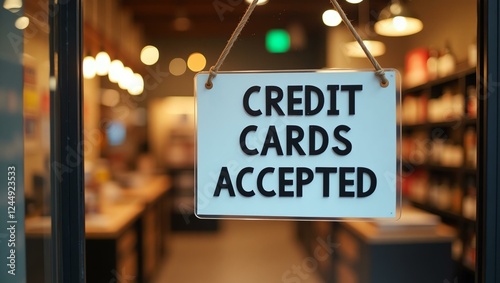 aesthetic sign with the word credit cards accepted on a market background