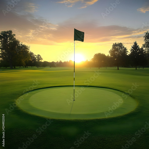 Golf Course Hole with Flag ...