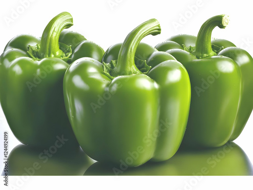 Three Fresh Green Bell Pepp...