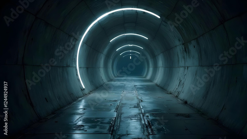 futuristic empty dark tunnel with light background