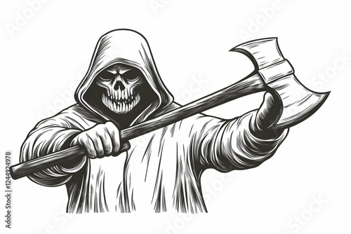 Hooded Skull Figure Holds a...