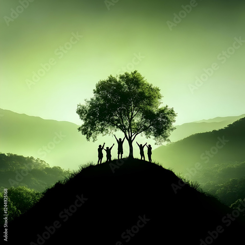 Silhouetted People Celebrat...