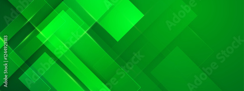 Green gradient geometric background for presentations, wallpapers, or graphic design projects featuring overlapping shapes and glowing light effects.