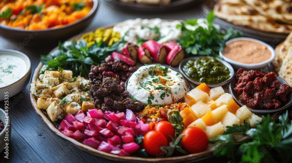 Colorful Mezze Platter Featuring an Array of Mediterranean Delights Colorful Mezze Platter Featuring an Array of Mediterranean Delights