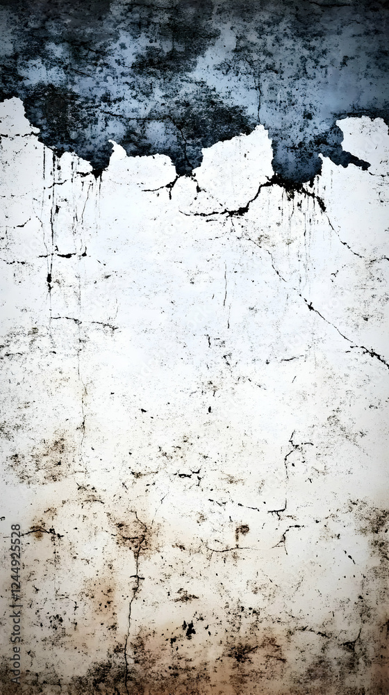 Obraz premium Grunge white wall texture shows dripping stains, cracks, and weathered effects, creating an aged, vintage background.
