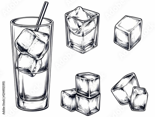 Hand-Drawn Ice Cubes Illust...