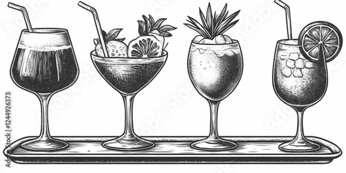 Four Cocktails with Straws ...