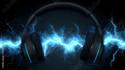 Black Headphones with Blue ...