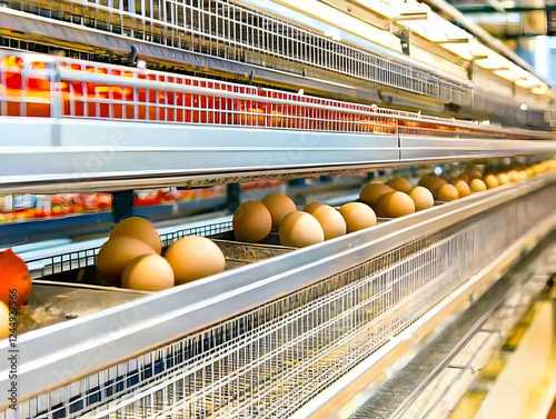 Fresh Eggs Rolling on Autom...