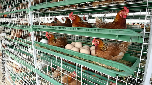Hens Lay Eggs in Battery Ca...
