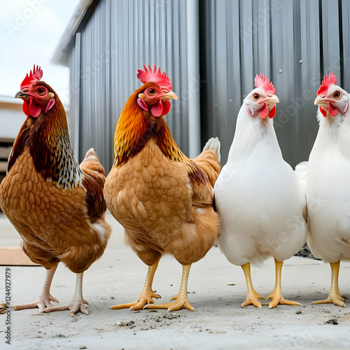 Four chickens standing toge...