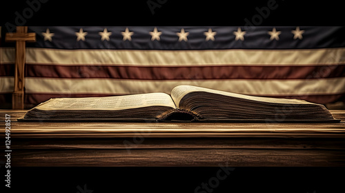 Open Holy Book Rests on Woo...