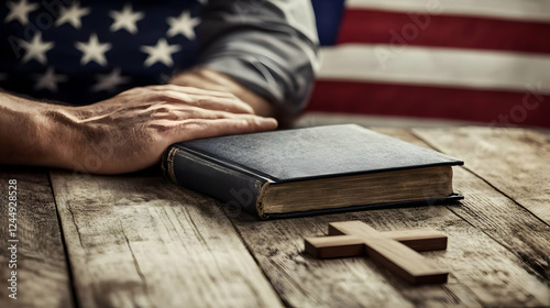 Hands Resting on Holy Book ...