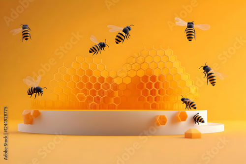 3D Bees Flying Around a Hon...
