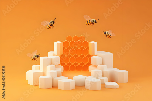 3D Honeycomb and Bees on Ge...