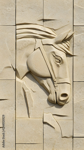 Stone Horse Head Bas-Relief...