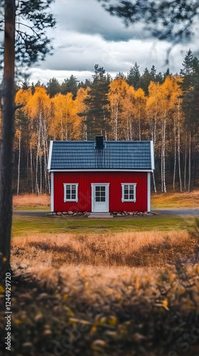 Small Red House Stands in a...
