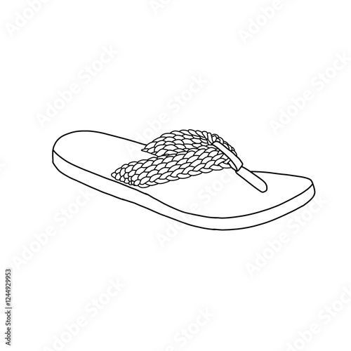 Technical sketch of women's flip flops comfortable sandals with braided straps line art, side view. flat sketch vector. Isolated on a white background