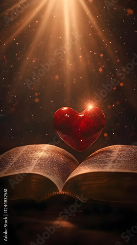 Glowing Red Heart Floats Ab...