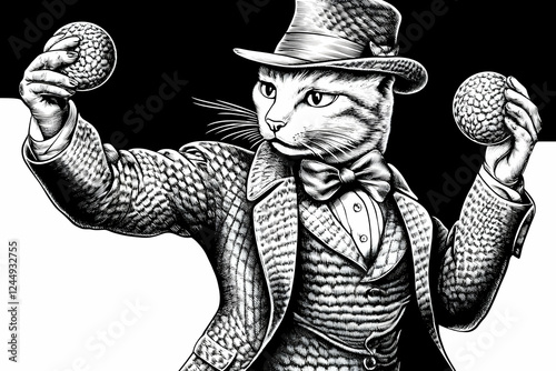 Dapper Cat Juggles Textured...