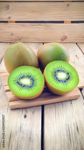 Fresh Kiwi Fruits Sliced an...