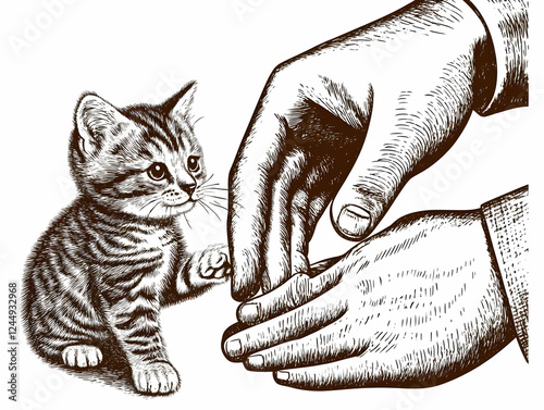 Adorable Kitten Gently Touc...