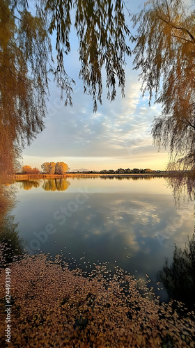 Serene Autumn Lake Reflects...