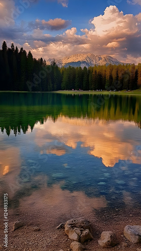 Serene Lake Reflects Majest...