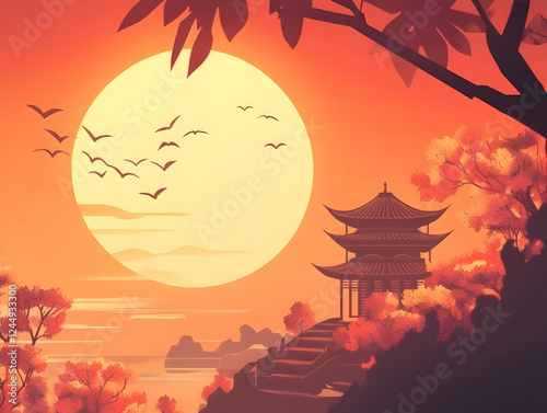 Serene Pagoda Overlooks Tra...