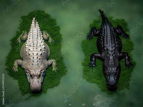 Two Crocodiles Resting on G...