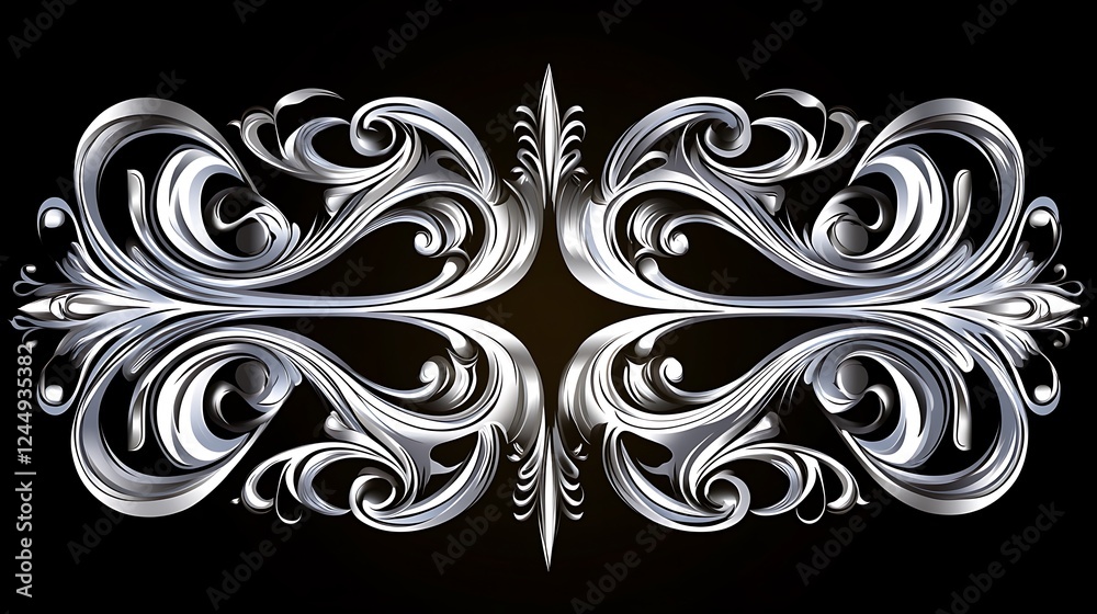 Fototapeta premium Silver ornate design, dark background, decorative element