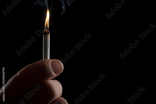 Lit Cigarette Held Between ...