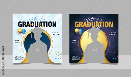 Graduation event greeting social media post education celebration square flyer wishes banner template with photo frame design set