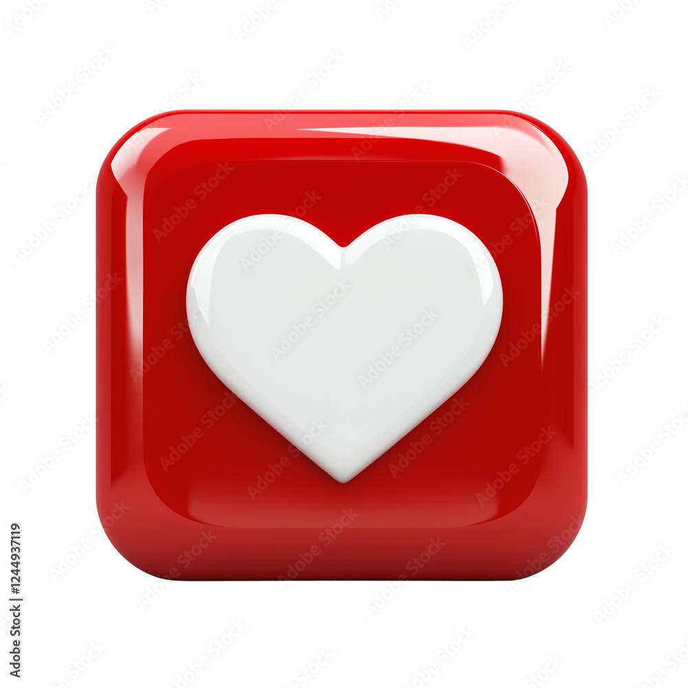 Red Square Button with White Heart Love Like App Icon, Transparent Background, Ai Generated Images Red Square Button with White Heart Love Like App Icon, Transparent Background, Ai Generated Images