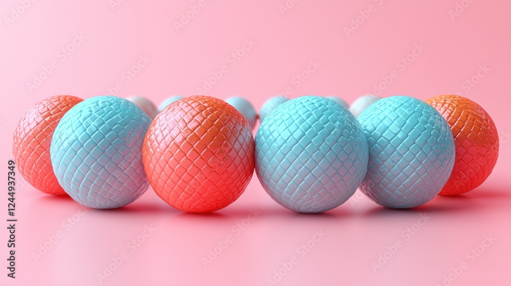 Abstract Colorful Sphere Composition: A vibrant array of pastel-colored spheres arranged in a captivating circular pattern against a soft pink backdrop, evoking a sense of playful minimalism. Abstract Colorful Sphere Composition: A vibrant array of pastel-colored spheres arranged in a captivating circular pattern against a soft pink backdrop, evoking a sense of playful minimalism.