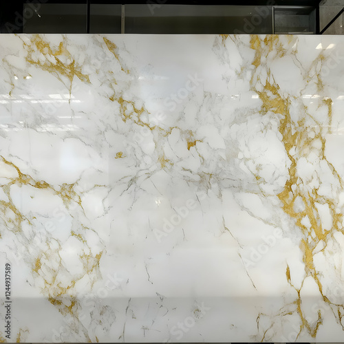 White Marble Slab with Gold...