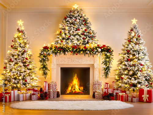 Christmas Trees Adorn Firep...