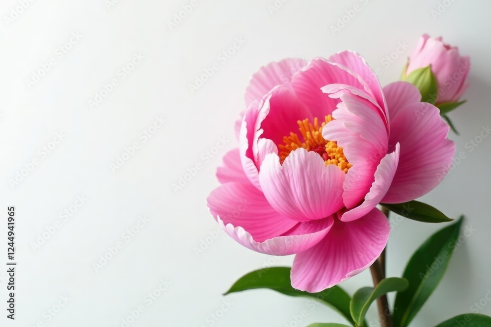 Blooming peony flowers against a white background, bloom, pink, color Blooming peony flowers against a white background, bloom, pink, color