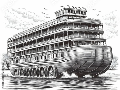 Large Paddle-Wheel Riverboa...